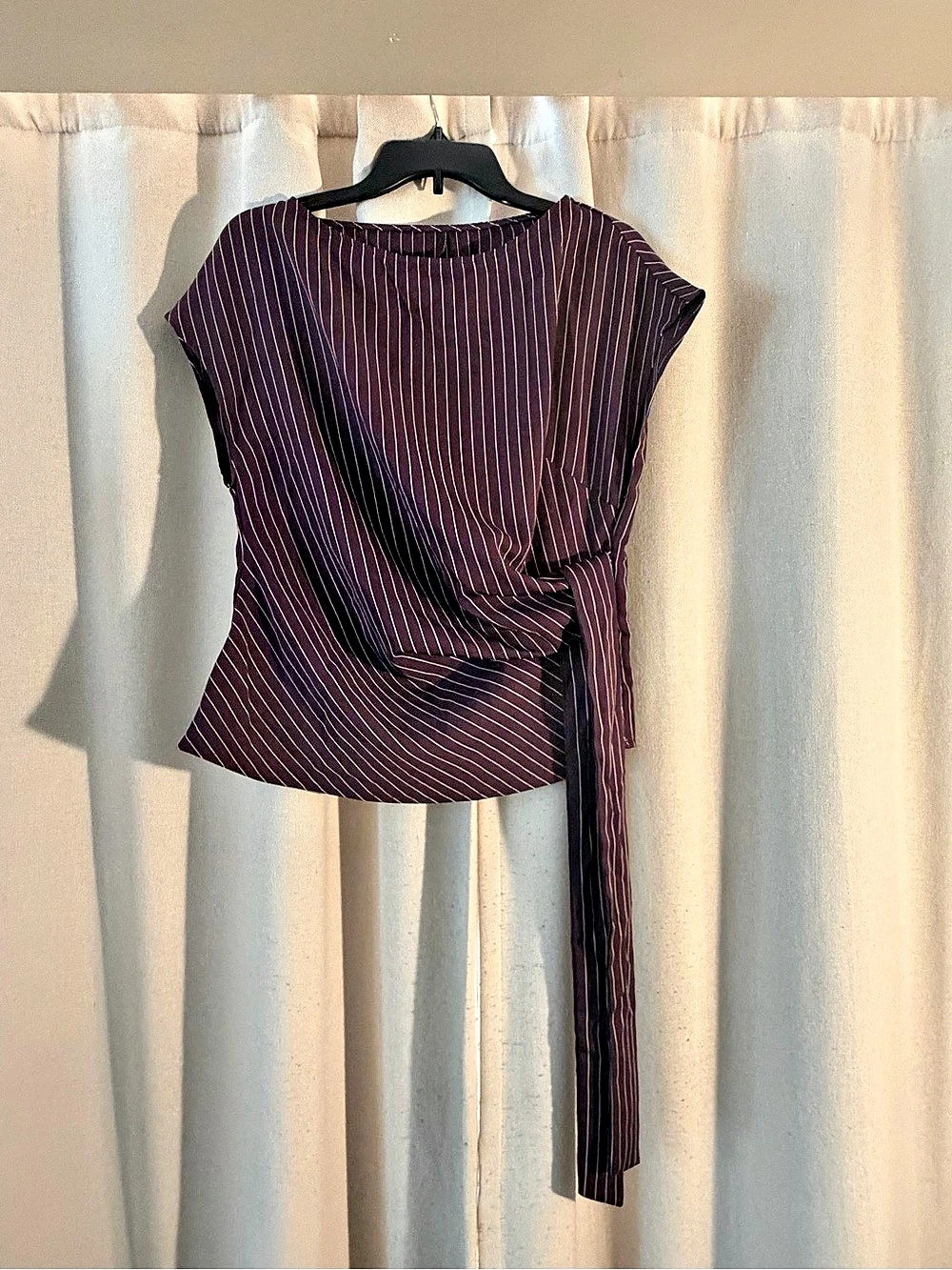SHEIN Striped Wrap Blouse in Purple & White Like New